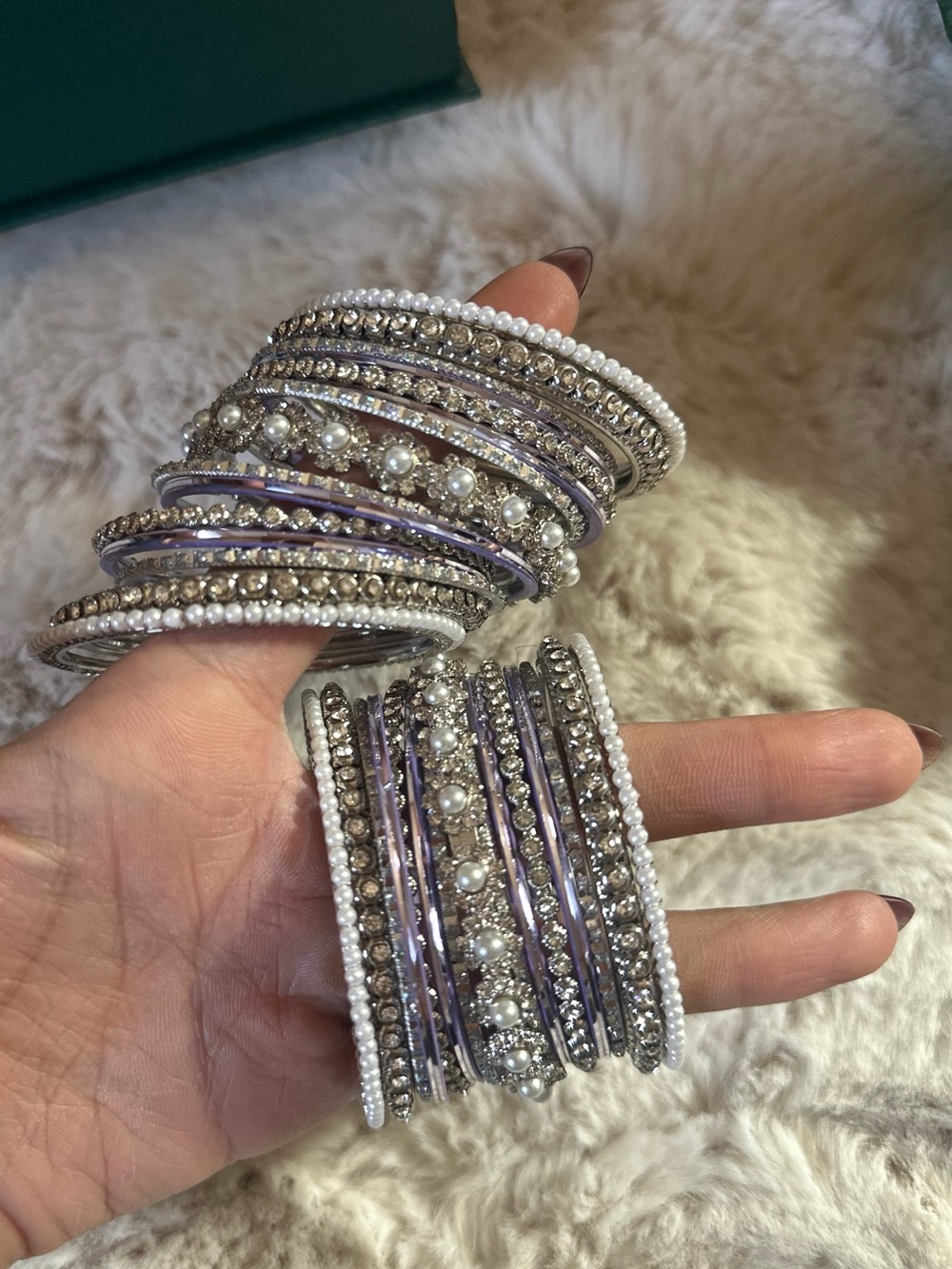 Sokora Silver & Purple Daisy Bangle set
